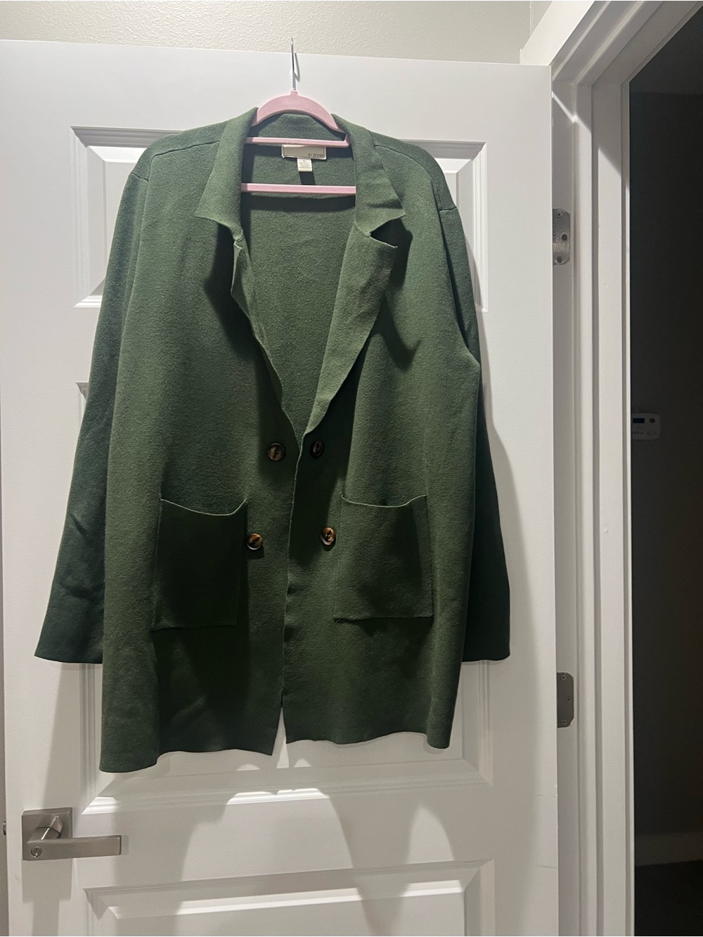 Olive Green Double-Breasted Knit Blazer Jacket